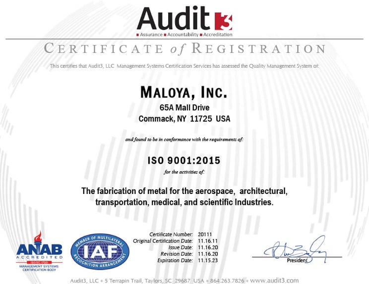 How does ISO Certification benefit Maloya clients?